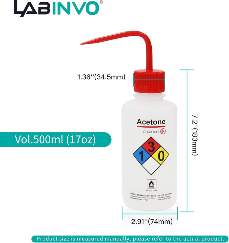 LINVO Acetone Wash Bottle, 1PC of Vol.500ml (17oz), Narrow Mouth, Self-Venting Safety Wash Bottle, LDPE Material, IN-WBA501 - Image 3